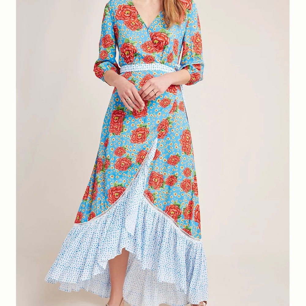 FARM RIO 🌺 Susanne Floral Maxi Wrap High Low Dress. Size S